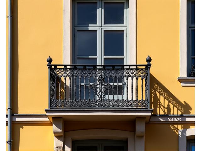 Ornamentales schmiedeeisernes Balkongeländer an einem klassischen Wiener Gebäude